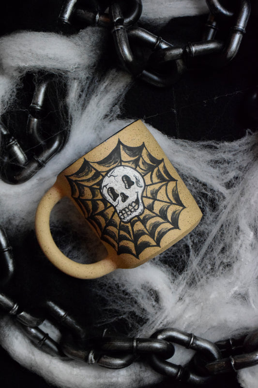 skull spider web mug