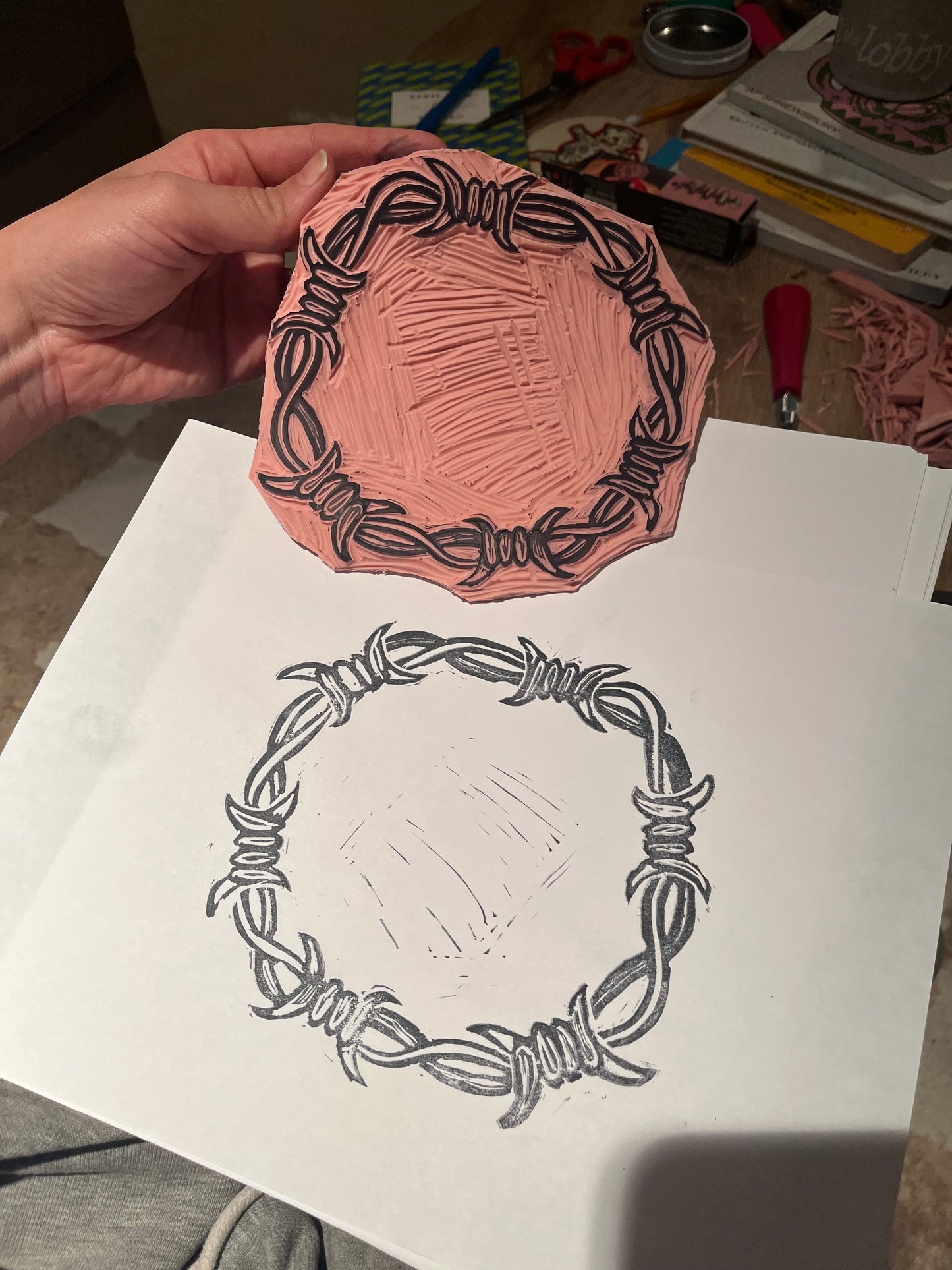 hand printed barbed wire ceramic plates